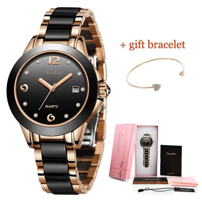 Montre en céramique LIGE pour femmes, résistante à l'eau, avec mouvement quartz, bracelet ajustable, pour toutes occasions spéciales