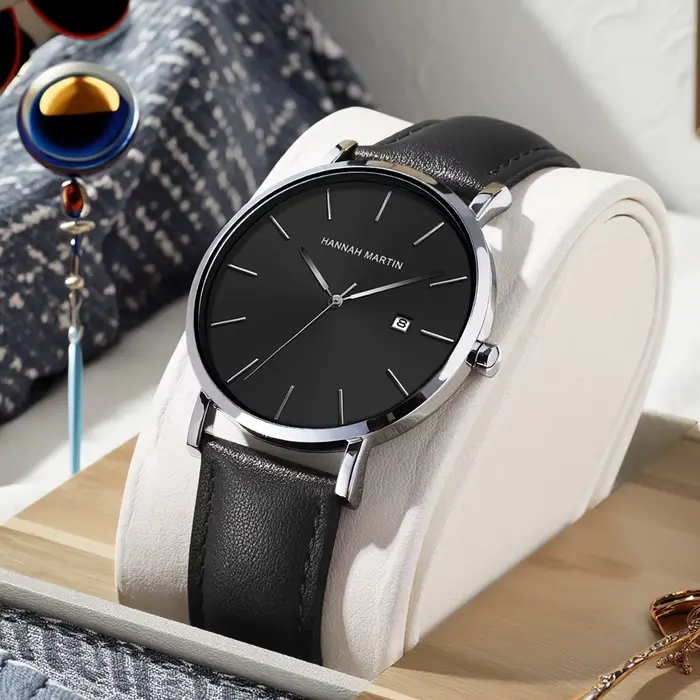 Hannah Martin hommes montre en cuir Style d'affaires mouvement à Quartz japonais 3Bar étanche horloge loisirs sport