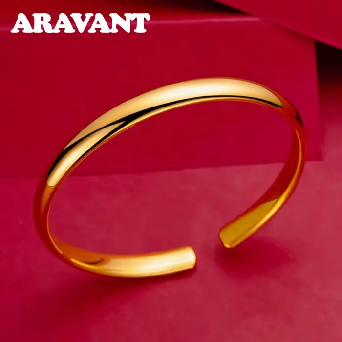 Aravant 925 argent 18K or 6MM manchette ouverte lisse Bracelet