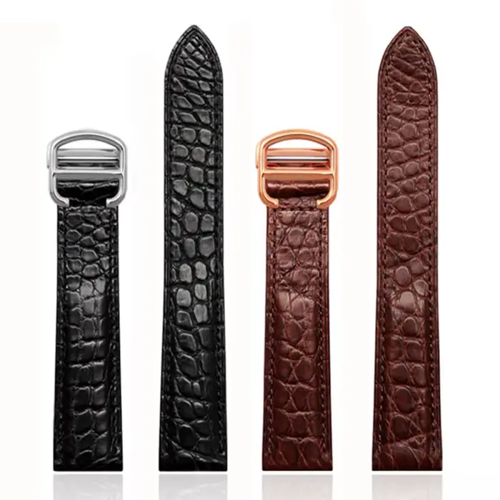 Bracelet en cuir d'alligator pour homme et femme avec fermoir en acier pour montres de luxe occasions spéciales