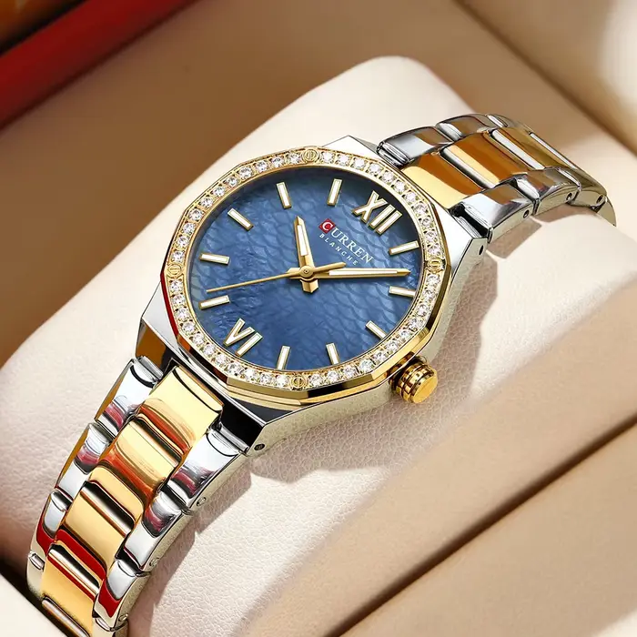 Montre de luxe romantique pour femme cadran avec strass bracelet acier inoxydable étanche pour occasions spéciales diverse couleur style