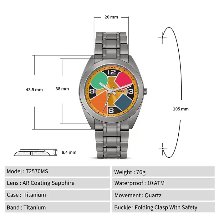 Montre en titane BERNY avec cadran multicolore et bracelet toile pour hommes occasions spéciales et activités en plein air