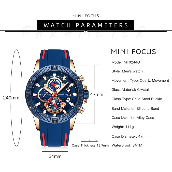 Bouton chronographe lumineux montre homme sport MINIFOCUS occasionnels pour hommes quartz resistant a l'eau