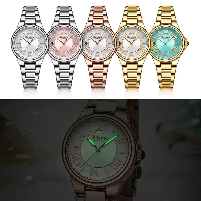 Montre élégante Curren 9091 pour femmes résistante à l'eau quartz avec bracelet en acier inoxydable occasion spéciale femmes