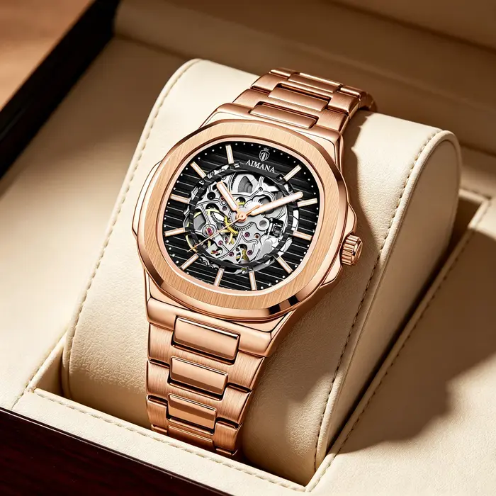 Montre mécanique squelette de style Nautilus pour homme AIMANA