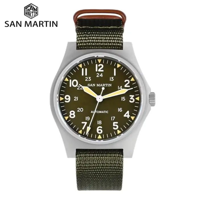 San Martin 38mm NH35 champ montres automatiques pour hommes Montre-bracelet horloge mécanique Simple pilote étanche 10ATM Montre SN0137