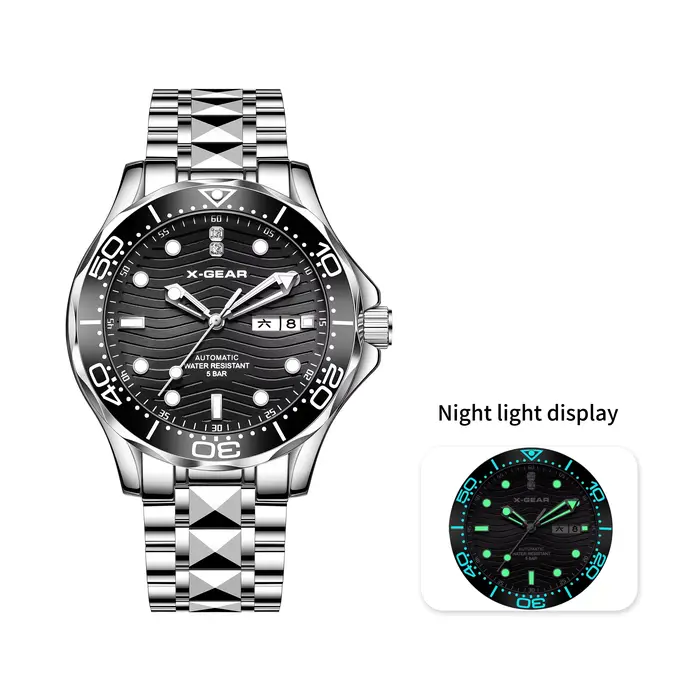 Montre pour homme de la marque X-GEAR, mécanique automatique, en acier inoxydable, avec lunette en c