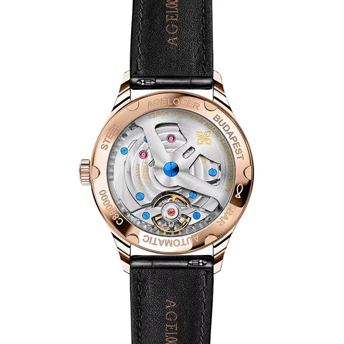Montre AGELOCER Original Budapest pour homme, montre de luxe en or, grand calendrier, automatique, mécanique, cadeau d'anniversaire pour homme