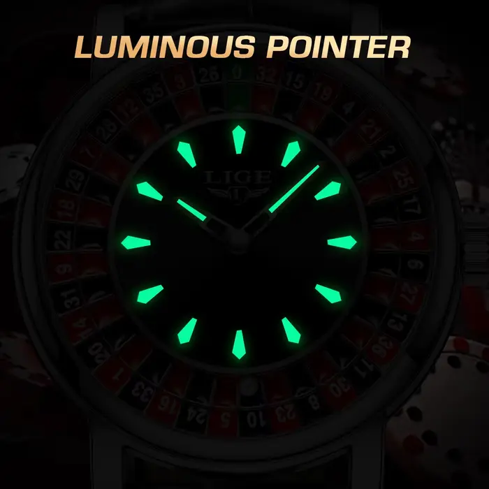 Montre homme LIGE Quartz créative Roulette jeu conception cuir décontracté étanche pour hommes aventuriers occasions spéciales