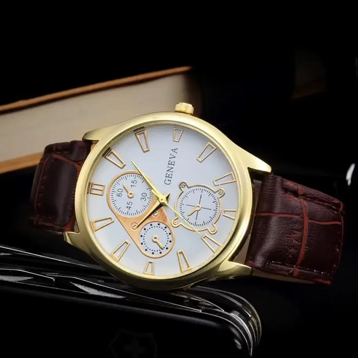 Genève-Montre-bracelet en cuir pour homme