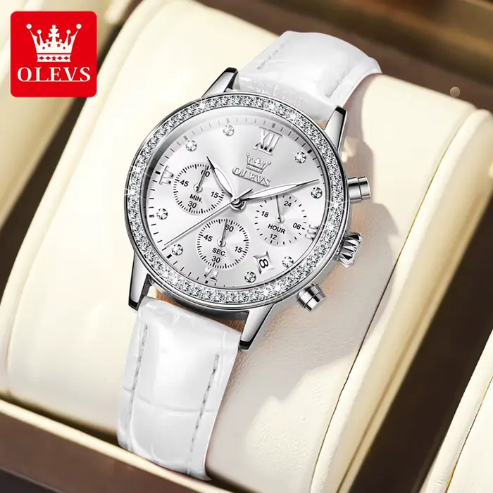 Montres-bracelets à quartz OLEVS 9933 pour femmes, bracelet en cuir, étanche, chronographe, calendri