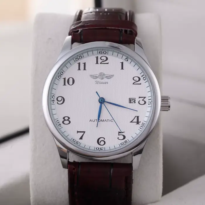 Montre automatique homme T-Winner classique avec bracelet en cuir squelette auto-vent pour occasions formelles et décontractées