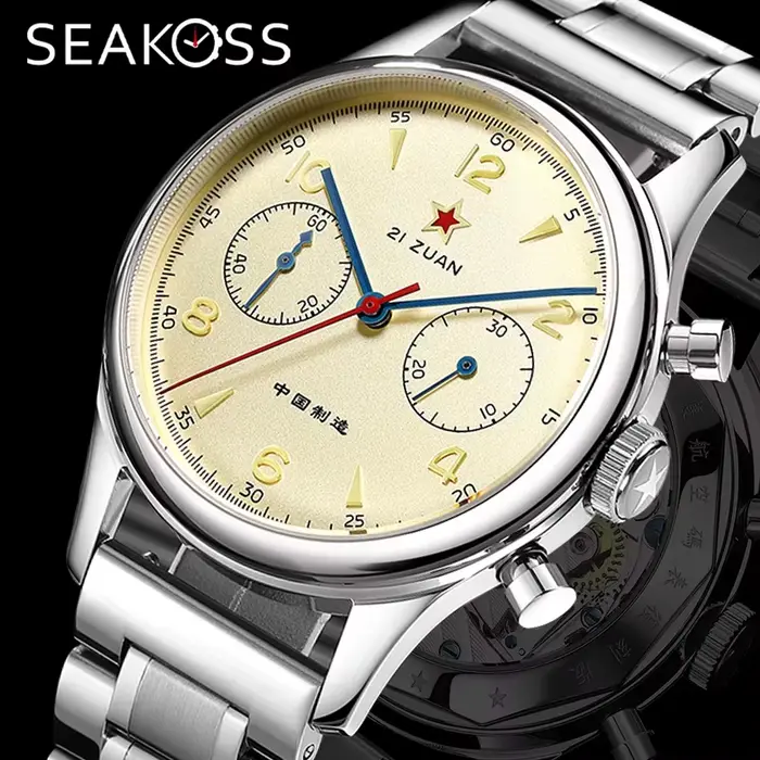 Montre SEAKOSS Chronographe 1963 Mécanique Manuelle Acier Inoxydable Pour Homme Occasions Spéciales Résistante à l'Eau