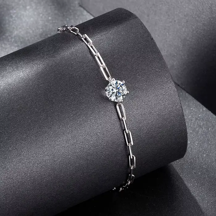 Bracelet en argent sterling 925 avec moissanite 0.65cm certifiée pour femmes, bijou classique pour occasions spéciales