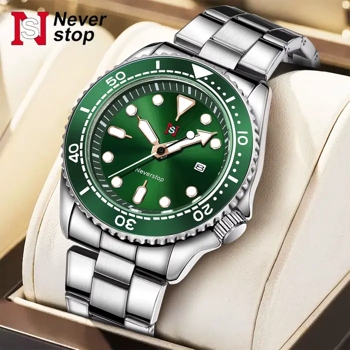 Montre de sport pour hommes NS |   Cadran et marqueurs multicolores à haut contraste, lunette en céramique, bande en acier inoxydable, Style polyvalent