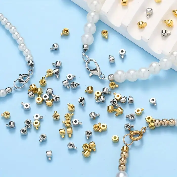20 pièces de fermoirs de positionnement en cuivre 3x4mm avec capuchons de perles - Connecteurs pour colliers et