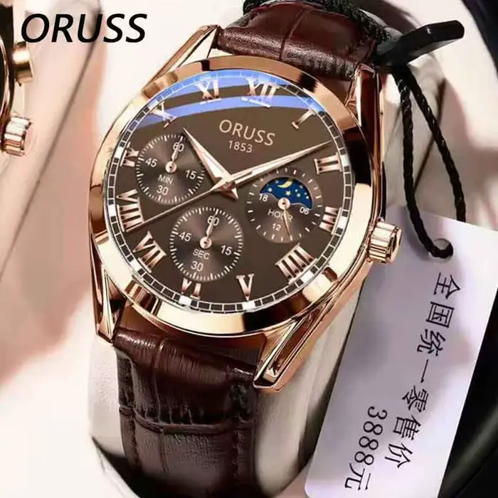 Montre en alliage avec bracelet en cuir résistant à l'eau pour hommes cadran romain aiguilles lumineuses occasions spéciales