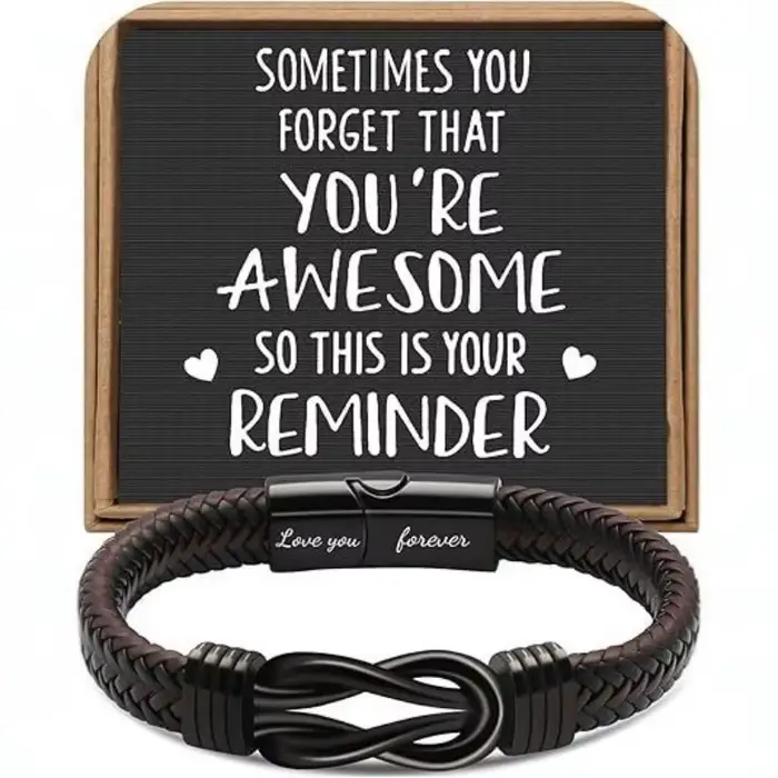  Bracelet tressé en cuir marron avec nœud