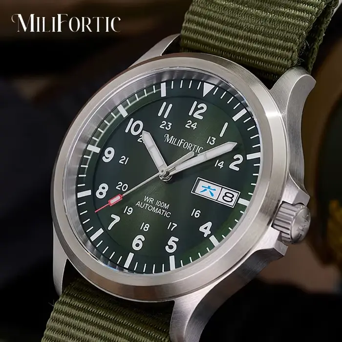 Montre de terrain militaire Milifortic 39mm M097 NH36 mouvement mécanique automatique calendrier saphir hommage montres étanches pour hommes