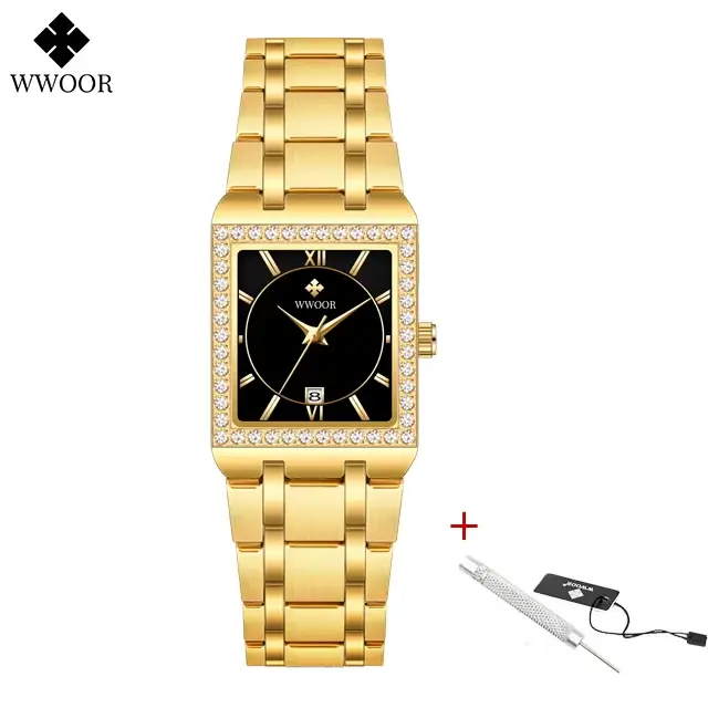 WWOOR nouvelle Montre en or 8858 pour femmes, montres en acier Top marque de luxe pour dames, montre