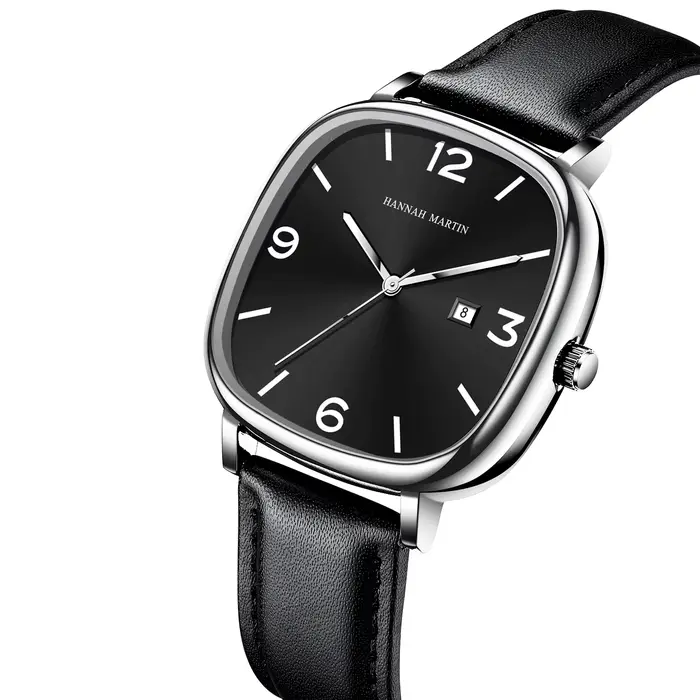 Hannah Martin Top marque montre en cuir noir mouvement à Quartz Original décontracté Style d'affaire