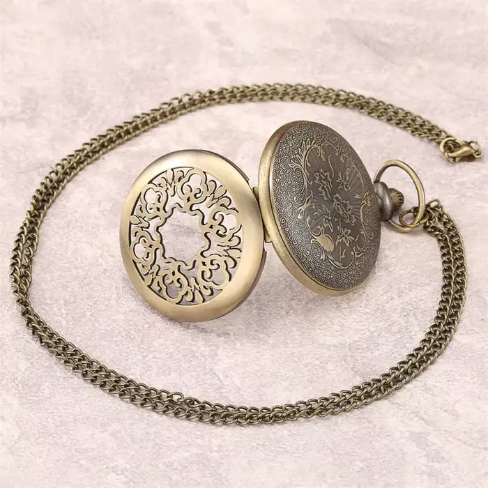 Montre de poche en alliage à fleurs creuses avec mouvement quartz pour hommes et femmes occasions spéciales