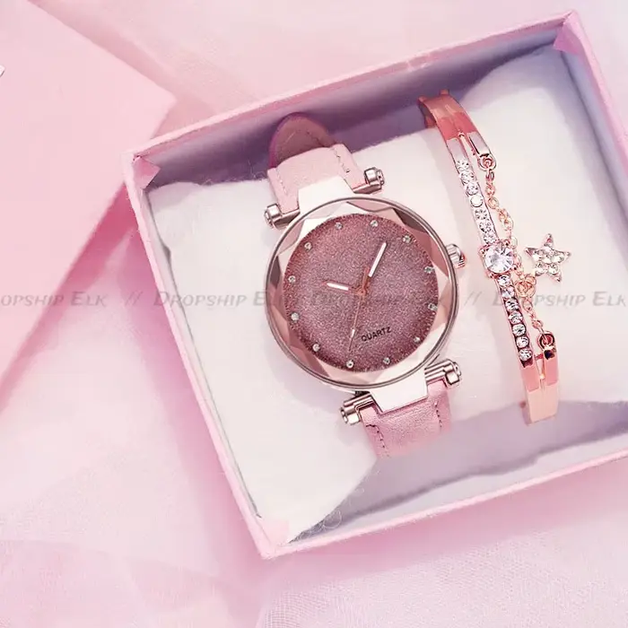 Montres décontractées femmes romantique ciel étoilé Montre Bracelet en cuir strass concepteur dames horloge Simple robe