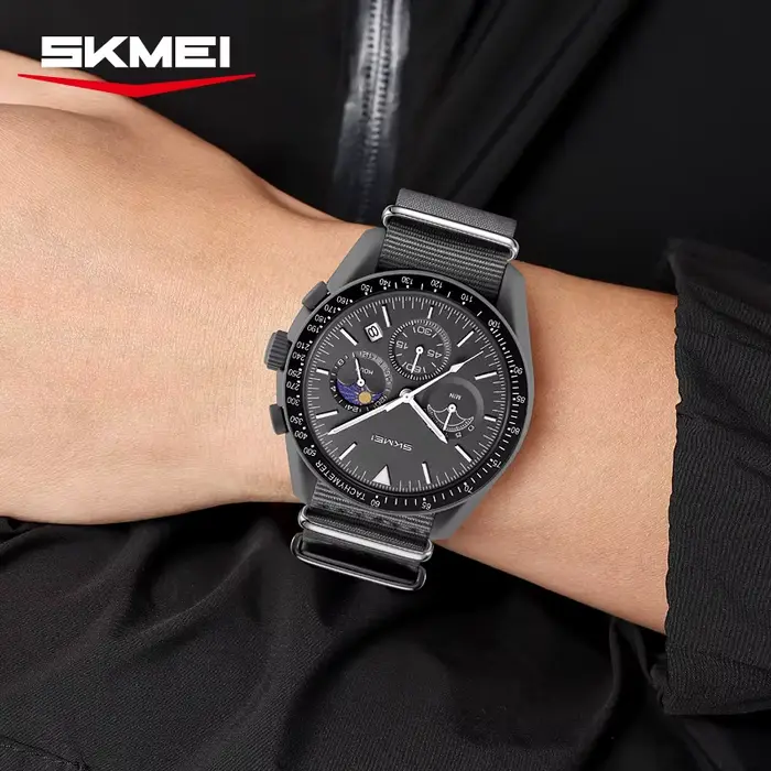 Montre sportive Skmei 9392 avec chronographe et calendrier complet pour homme et femme, résistante à l'eau, bracelet en nylon, cadeau idéal pour les amoureux de sport et de technologie