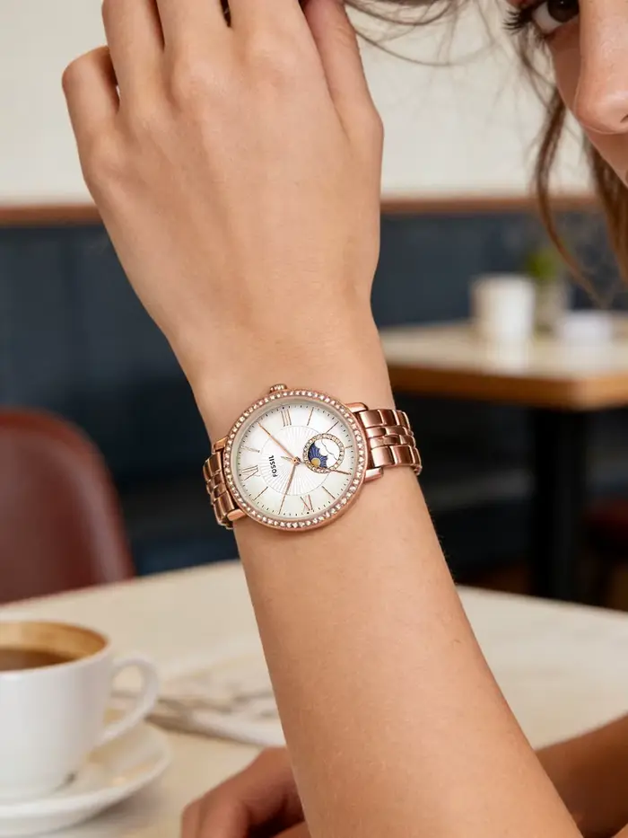 Montre Fossil ES5165 or rose acier inoxydable multifonction résistante à l'eau pour femmes occasions spéciales élégante