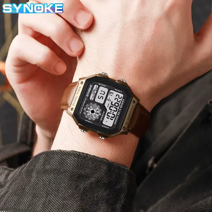 SYNOKE ceinture montre hommes Sports de plein air multifonctionnel étanche LED lumineuse