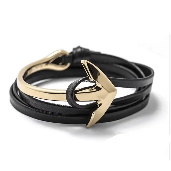 Bracelets d'ancre de haute qualité pour hommes, breloques en cuir, crochets de Sport en métal, bijou