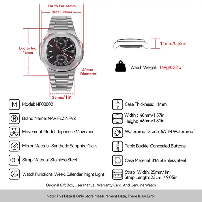 Montre NAVIFLZ NFVZ en acier inoxydable avec mouvement quartz pour homme, résistante à l'eau, multifonctionnelle pour occasions sportives et business