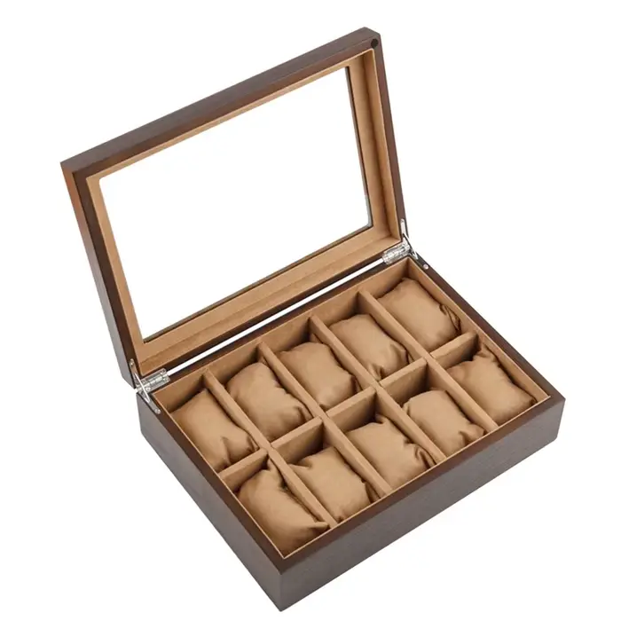 Boîte à montres en bois à 10 emplacements avec fenêtre en verre