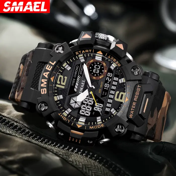 Montre militaire SMAEL étanche 50m avec affichage dual numérique-analogique pour homme activités sportives et décontractées