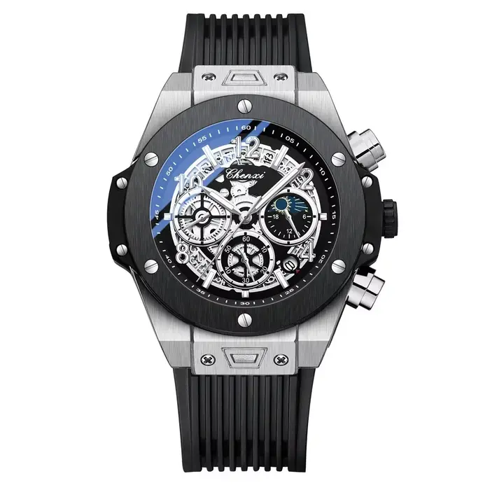 CHENXI mode Silicone chronographe montre hommes multifonctionnel Cool lumineux Quartz étoilé Phases 