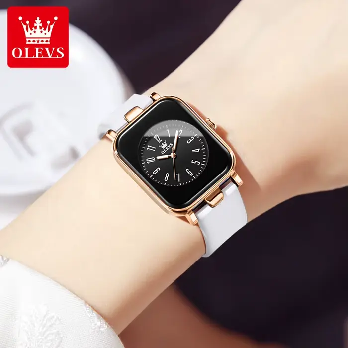 OLEVS 9961 montre à Quartz originale pour femmes bracelet en Silicone montres noir carré cadran numérique étanche dames montre-bracelet cadeaux