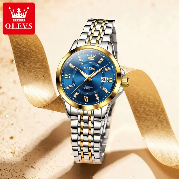 Montre élégante OLEVS en acier inoxydable avec bracelet lumineux et résistant aux chocs pour femmes occasions spéciales quartz fashionable casual resistant to water