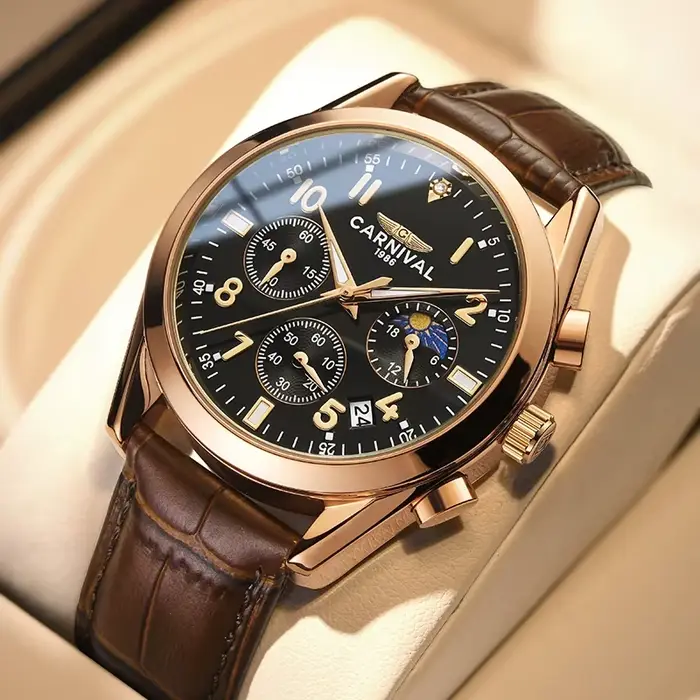 Carnaval marque de luxe en cuir chronographe montre à Quartz pour hommes mode sport militaire étanche calendrier montres Reloj Hombre