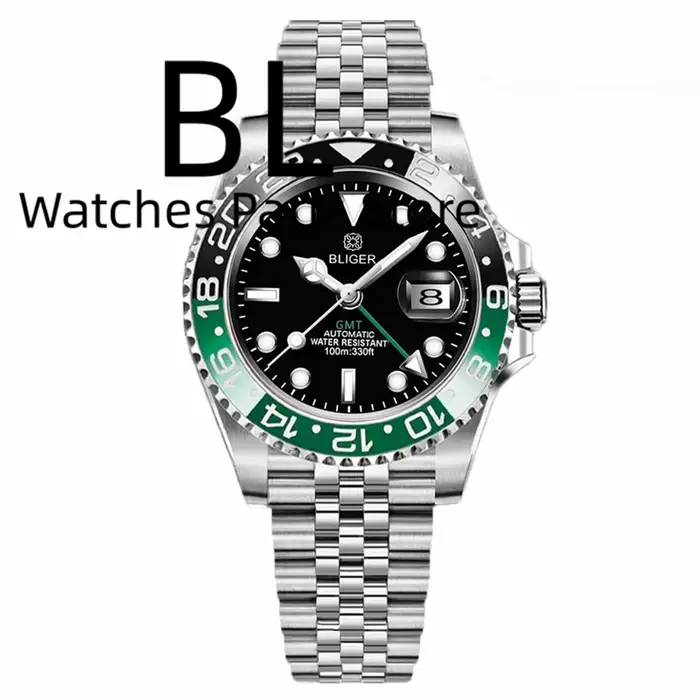 BLIGER luxe bleu ciel lunette en céramique GMT montre mécanique pour hommes 40MM
