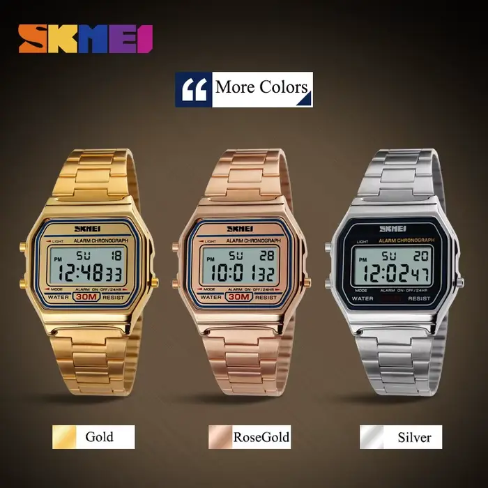 SKMEI-Montre rétro pour hommes d'affaires, électronique, étanche, à la mode, avec bande fine, numérique