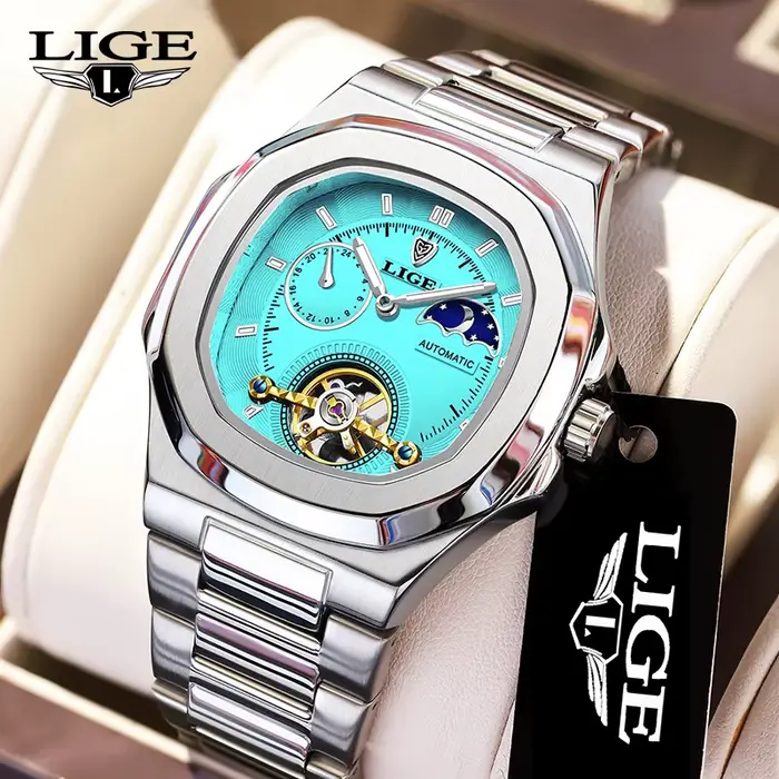 LIGE 2024 montre automatique pour hommes mode en acier inoxydable montres de luxe