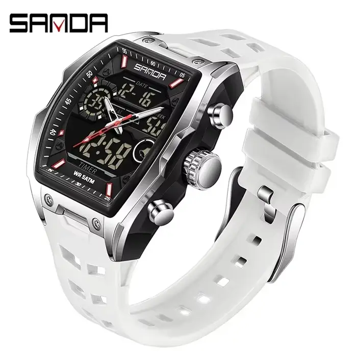 SANDA double affichage montre électronique baril grand cadran sport LED analogique numérique chronog