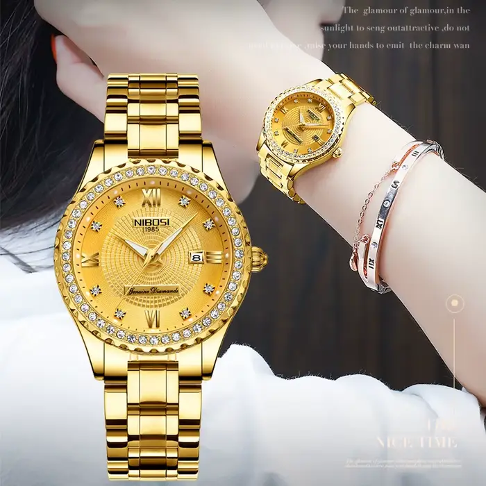 Montre de luxe pour femmes bracelet classique en acier inoxydable or élégante pour occasions spéciales