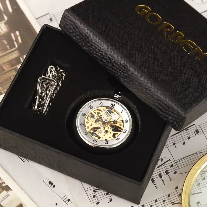 Montres de poche en acier à remontage manuel en argent