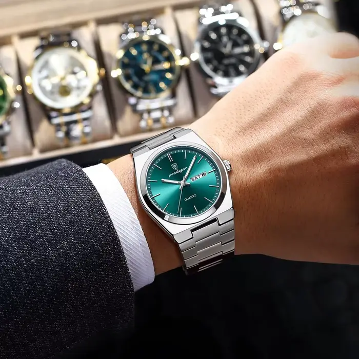 POEDAGAR montres pour hommes de luxe étanche lumineux Date semaine hommes montre en acier inoxydable