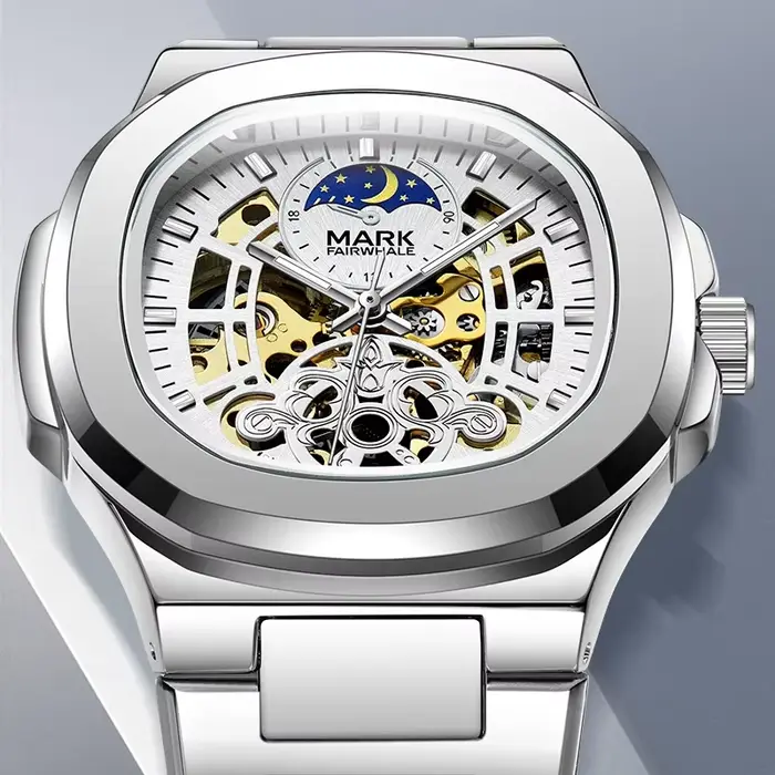 MARK FAIRWHALE montres mécaniques pour homme Phase de lune Tourbillon acier inoxydable étanche mouvement automatique montre de luxe pour hommes