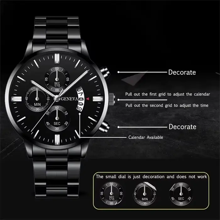 Mode hommes montres de luxe noir en acier inoxydable Quartz montre-bracelet homme montre d'affaires