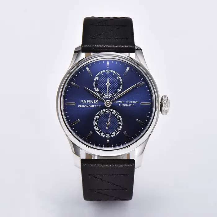 Nouvelle mode Parnis 43mm cadran bleu automatique montre pour hommes réserve de marche montres mécan