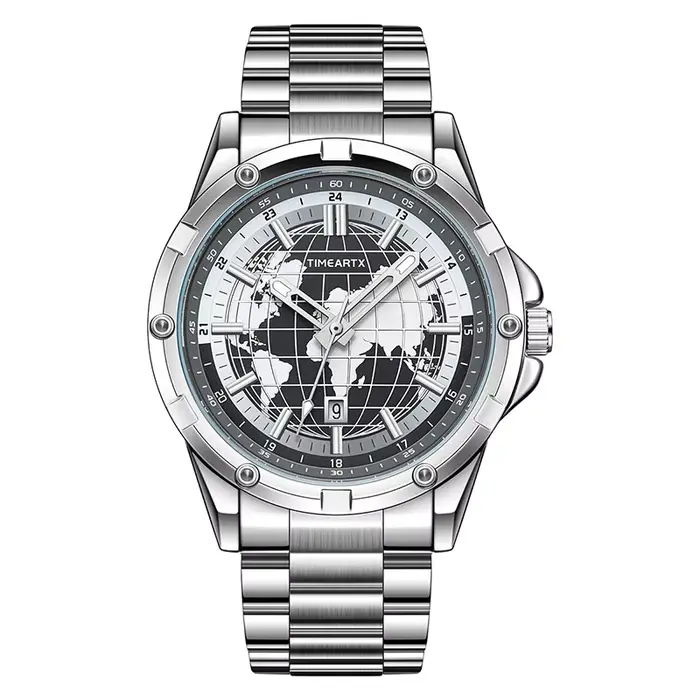 Montre pour homme avec cadran carte du monde, montre militaire, quartz, acier inoxydable, étanche, l