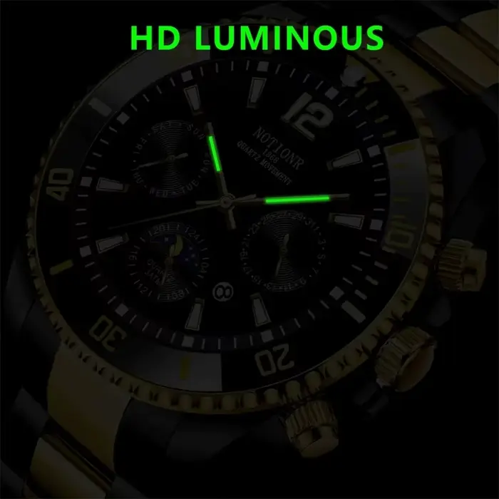 Montre en acier inoxydable Notionr à quartz avec mains lumineuses et calendrier complet pour homme mode et décontracté